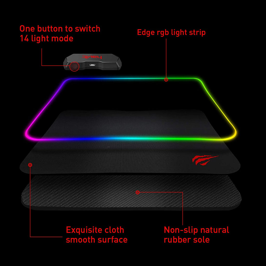 RGB Gaming Mouse Pad Soft Non-Slip Rubber Base Mouse Mat for Laptop Computer PC Games (13.8 X 9.8 X 0.16 Inches, Black)