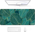 Desk Pad, XL Extended Large Gaming Mouse Pad 31.5 X 11.8 Inch, Waterproof Mousepad with Stitched Edge, Non-Slip Computer Keyboard Laptop Mat for Women Men Office Work, Teal Tropical Leaves